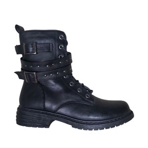 Wanted Dynamic Black Studded Side Zip Buckle Combat Boots Size 8